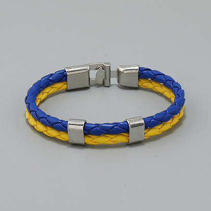 Flag Color Imitation Leather Double Line Cord Bracelet with Alloy Clasp, National Jewelry for Women