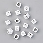 Vacuum Plating Acrylic Beads, Opaque, Cube with Number, White