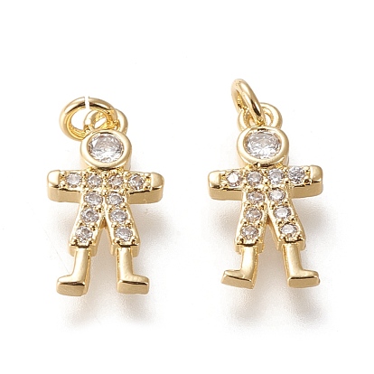 Brass Micro Pave Cubic Zirconia Charms, Long-Lasting Plated, Boy, Clear