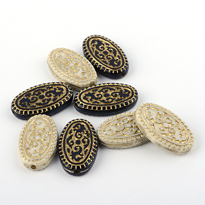 Oval Plating Acrylic Beads, Golden Metal Enlaced, 21x13x4mm, Hole: 1.5mm, about 592pcs/500g