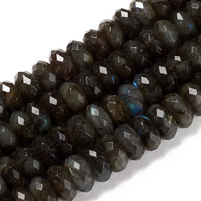 Brins de perles de larvikite naturelles, facette, rondelle