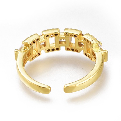 Latón micro pavé claro anillos de brazalete de circonio cúbico, anillos abiertos, larga duración plateado, Rectángulo