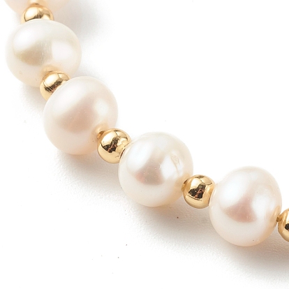 Round Natural Pearl Slide Bracelets, Bolo Bracelets, with 304 Stainless Steel Box Chains, Golden