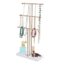 3-Tier Iron T-Bar Jewelry Display Risers, Jewelry Organizer Holder with White Wooden Base, for Bracelets Necklaces Storage