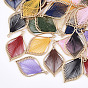 Cotton Thread Woven Pendants, with Alloy Findings, Leaf, Golden