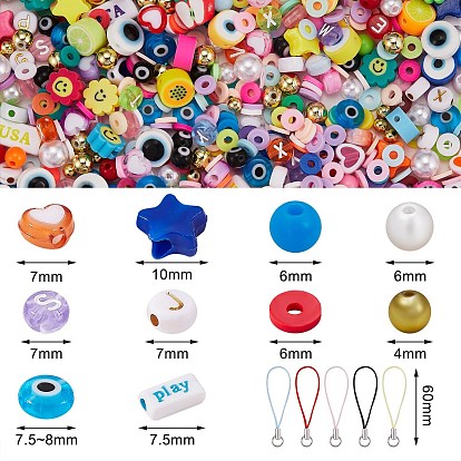 Mobile Phone Strap, Star & Geometry Acrylic/Plastic/Resin Beads, Polymer Clay and Lampwork Beads, for DIY Mobile Phone Strap Making Kits