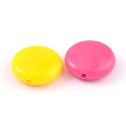 Perles acryliques de couleur unie, plat rond, 14x5mm, Trou: 1mm, 700 pcs / 500 g
