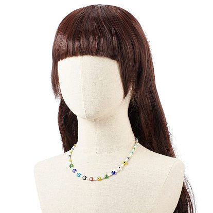 Lampwork Evil Eye & Glass Seed Beaded Necklace Bracelet, Jewelry Set for Women