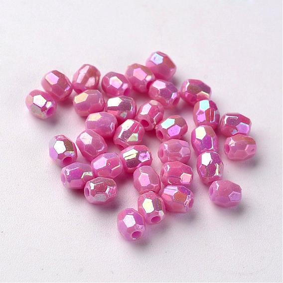 AB Color Plated Eco-Friendly Poly Styrene Acrylic Barrel Beads, Faceted, 4x4mm, Hole: 1mm, about 16666pcs/500g
