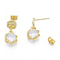 Flower Clear Cubic Zirconia Stud Earrings, Brass Dangle Earring for Women, Nickel Free