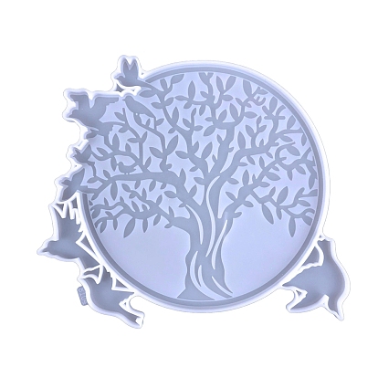 DIY Food Grade Silicone Round with Bird & Tree of Life Wall Decoration Molds, Resin Casting Molds, for UV Resin, Epoxy Resin Craft Making