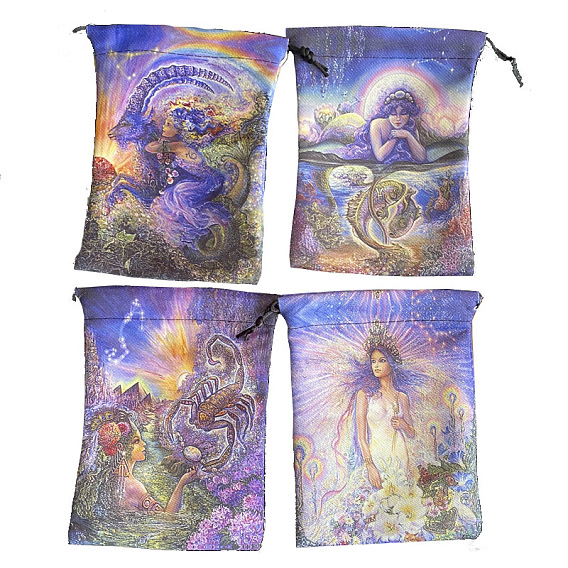 Bolsas de embalaje de terciopelo de algodón, bolsas de cordón, estilo de pintura al óleo, rectángulo con patrón de constelación