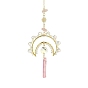 Natural Quartz Crystal Nuggets Pendant Decorations, with Moon Glass & Brass Link, for Home Decorations
