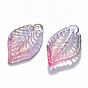 Two Tone Transparent Spray Painted Glass Pendants, with Glitter Powder, Leaf