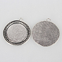 Tibetan Style Alloy Pendant Cabochon Settings, Cadmium Free & Lead Free, Flat Round, Tray: 30mm, 44x39x2mm, Hole: 3mm, about 115pcs/kg