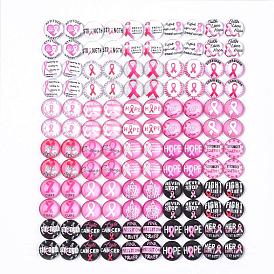 Cabochons en verre, demi-cercle / dôme avec motif de ruban de sensibilisation rose pour cancer du sein rose