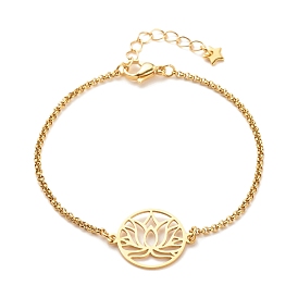 201 Stainless Steel Lotus Links Bracelet with 304 Stainless Steel Box Chains for Women