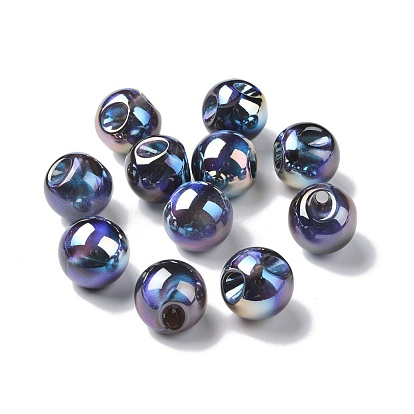 Perles acryliques opaques, perles percées plaquées de couleur ab, ronde