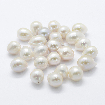 Natural Cultured Freshwater Pearl Beads, Half Drilled, Drop