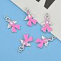 October Breast Cancer Pink Awareness Ribbon, with Angel Wing Alloy Enamel Pendants, with Rhinestone, 23.5x15x2mm, Hole: 1.5mm