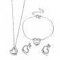 304 Stainless Steel Jewelry Sets, Bracelets, Necklaces and Earrings, Heart