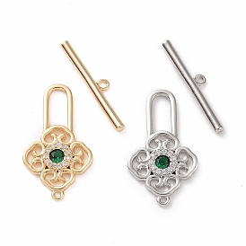 Brass Pave Green Cubic Zirconia Toggle Clasps, Flower Lock