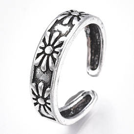 Alloy Cuff Finger Rings, Wide Band Rings, Flower