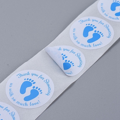 Douche de bébé stickers, 1 pouce merci de nous avoir inondés de tant d'étiquettes d'empreintes de pas d'amour