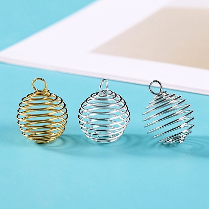 Iron Bead Cage Pendants, for Chime Ball Pendant Necklaces Making, Hollow, Round Charm