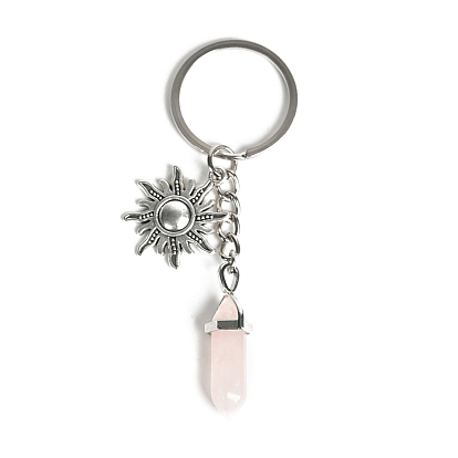 Natural Gemstone Bullet Shape Keychain, Alloy Sun Charms Keychain