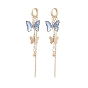 Créoles pendantes papillon en verre avec zircone cubique transparente, Boucles d'oreilles long pompon laiton doré pour femme