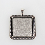 Vintage Tibetan Style Alloy Pendant Cabochon Bezel Settings, Cadmium Free & Lead Free, Square Tray: 25x25mm, 42x33x2mm, Hole: 4mm, about 134pcs/kg