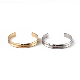 304 Stainless Steel Grooved Open Cuff Bangle for Women