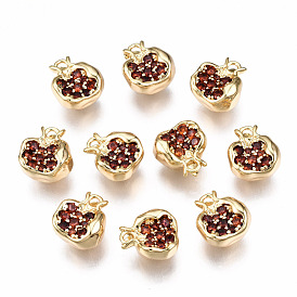 Brass Micro Pave Cubic Zirconia Charms, Nickel Free, Pomegranate, Red