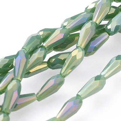 Electroplated Opaque Glass Beads Strands, Full Rainbow Plated, Faceted, Teardrop