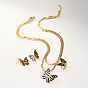 Conjunto de joyas de acero inoxidable dorado, Pendientes Stu y anillo ajustable y cadenas en espiga, collar de doble capa