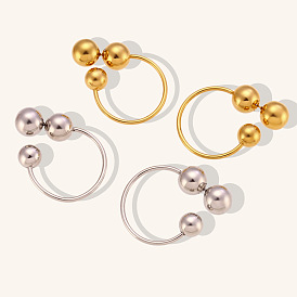 Minimalist Stainless Steel Gold Plated Triple Ball Hoop Earrings for Women
