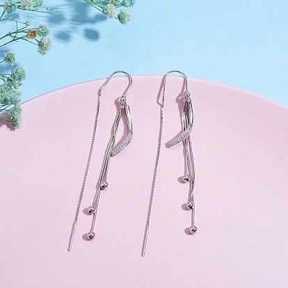 Clear Cubic Zirconia Twist with Chain Tassel Dangle Earrings, 925 Sterling Silver Long Drop Ear Thread for Women