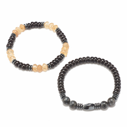 2 piezas 2 conjunto de pulseras elásticas de vidrio con piedra de coco, larvikita natural y sandía, joyas de piedras preciosas para mujeres