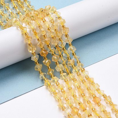 Natural Citrine Beads Strands, with Seed Beads, Faceted, Diagonal Cube Beads