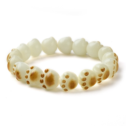 Cat Paw Print Natural Bodhi Root Beaded Stretch Bracelet, Buddhist Bracelet