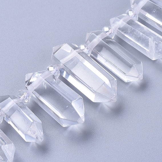 De perlas de cristal de cuarzo natural hebras, cuentas perforadas superiores, con perlas de vidrio, facetados, punto de doble terminación