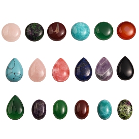24Pcs 24 Style Natural & Synthetic Stone Cabochons, Teardrop & Oval & Flat Round