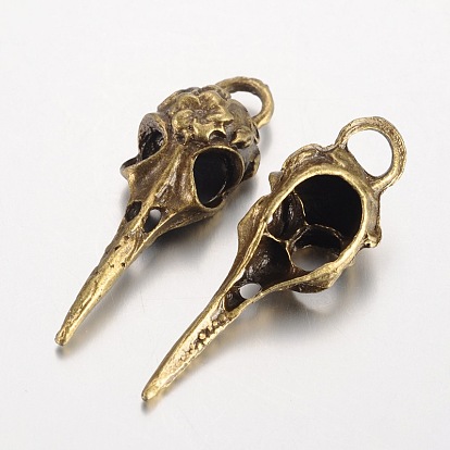 Tibetan Style Alloy Pendants, Raven Skull, Cadmium Free & Lead Free, 41.5x14x11mm, Hole: 5x4mm, about 220pcs/1000g