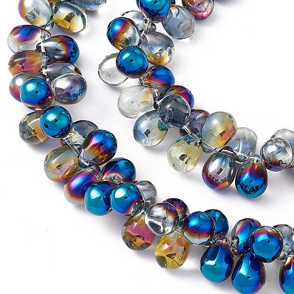 Electroplate Glass Beads Strands, Top Drilled Beads, Half Rainbow Plated, Teardrop