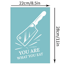 Self-Adhesive Silk Screen Printing Stencil, for Painting on Wood, DIY Decoration T-Shirt Fabric, Knife with Word YOU ARE WHAT YOU EAT