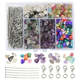 DIY Gemstone Keychain Making Kit, Including Natural & Synthetic Mixed Stone Chips & Glass Beads, Alloy Clasps, 304 Stainless Steel Flat Head Pins