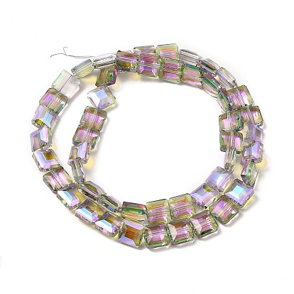 Transparentes perles de verre de galvanoplastie brins, facette, demi-plaqué, carrée