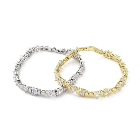 Brass Rectangle & Teardrop & Flat Round Link Chain Bracelets, Cubic Zirconia Tennis Bracelet
