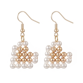 Natural Pearl Dangle Earrings, Golden Brass Wire Wrap Jewelry for Women